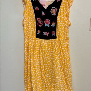 Yellow Polka Dot Dress with Floral Embroidery (NWT)